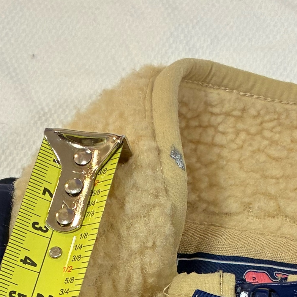 Vineyard Vines Youth L (16) Tan Sherpa Fleece Quilted Vest Navy Full Zip - Picture 7 of 8